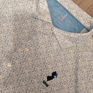 Johnnie O Polo Shirt Mens XXL White Blue Golf Course‎ Print Stretch Caddyshack